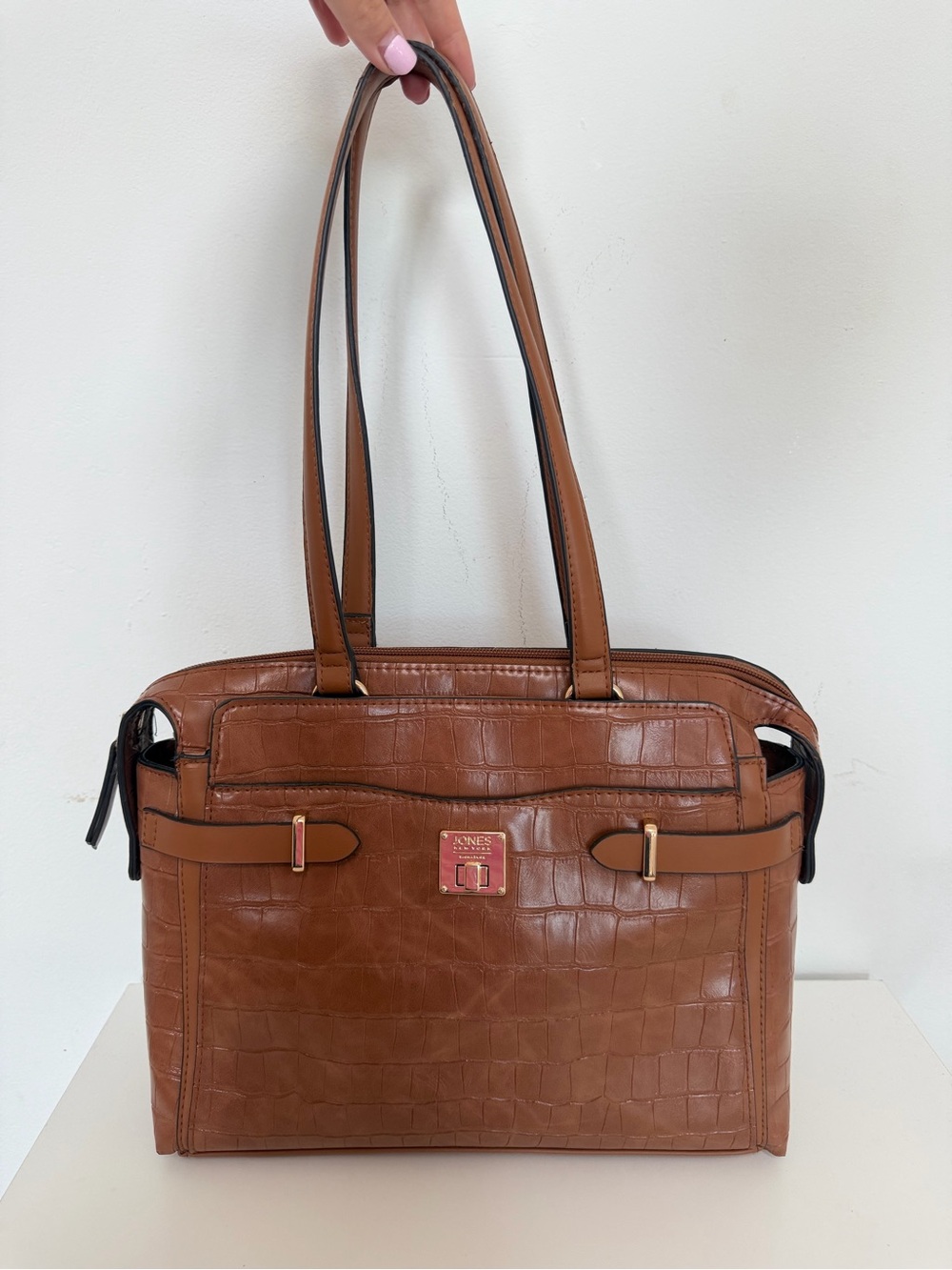 Jones New York Croc-Embossed Shoulder Tote in Cognac Brown